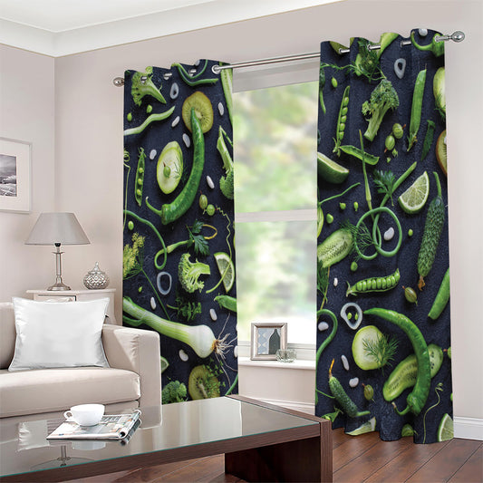 Fresh Green Fruit And Vegetables Print Extra Wide Grommet Curtains