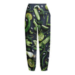 Fresh Green Fruit And Vegetables Print Fleece Lined Knit Pants