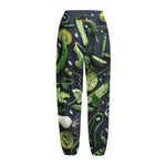 Fresh Green Fruit And Vegetables Print Fleece Lined Knit Pants