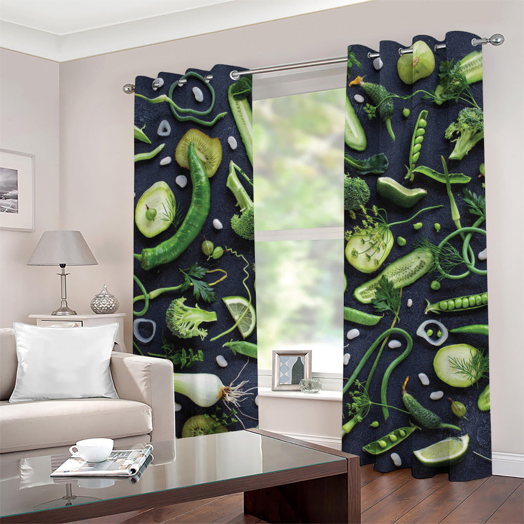 Fresh Green Fruit And Vegetables Print Grommet Curtains