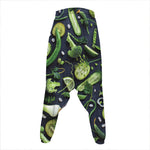 Fresh Green Fruit And Vegetables Print Hammer Pants