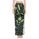 Fresh Green Fruit And Vegetables Print High Slit Maxi Skirt