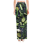 Fresh Green Fruit And Vegetables Print High Slit Maxi Skirt