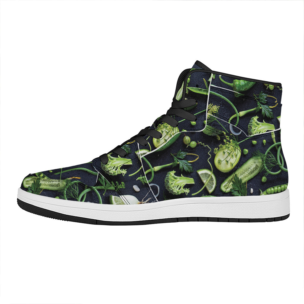 Fresh Green Fruit And Vegetables Print High Top Leather Sneakers