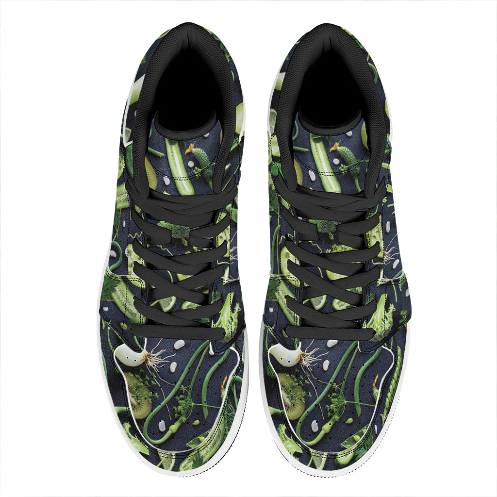 Fresh Green Fruit And Vegetables Print High Top Leather Sneakers