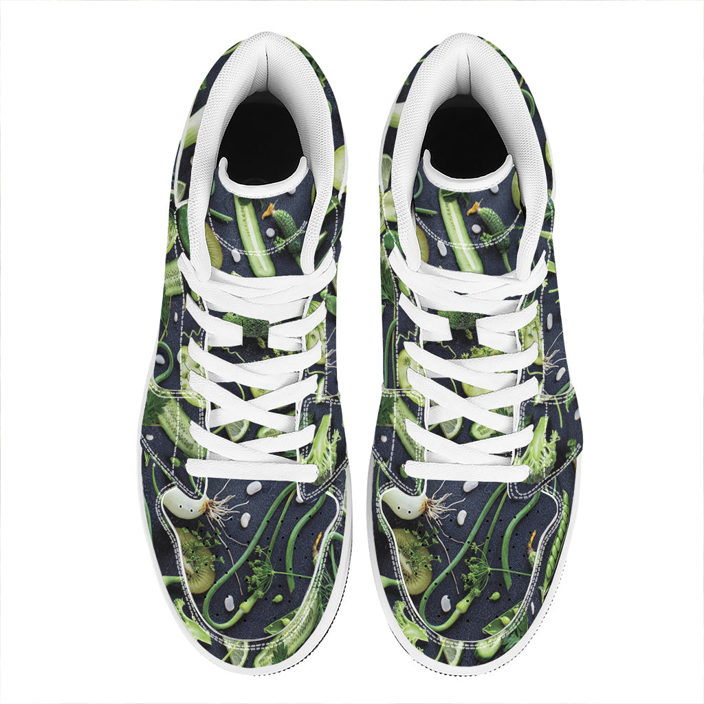 Fresh Green Fruit And Vegetables Print High Top Leather Sneakers