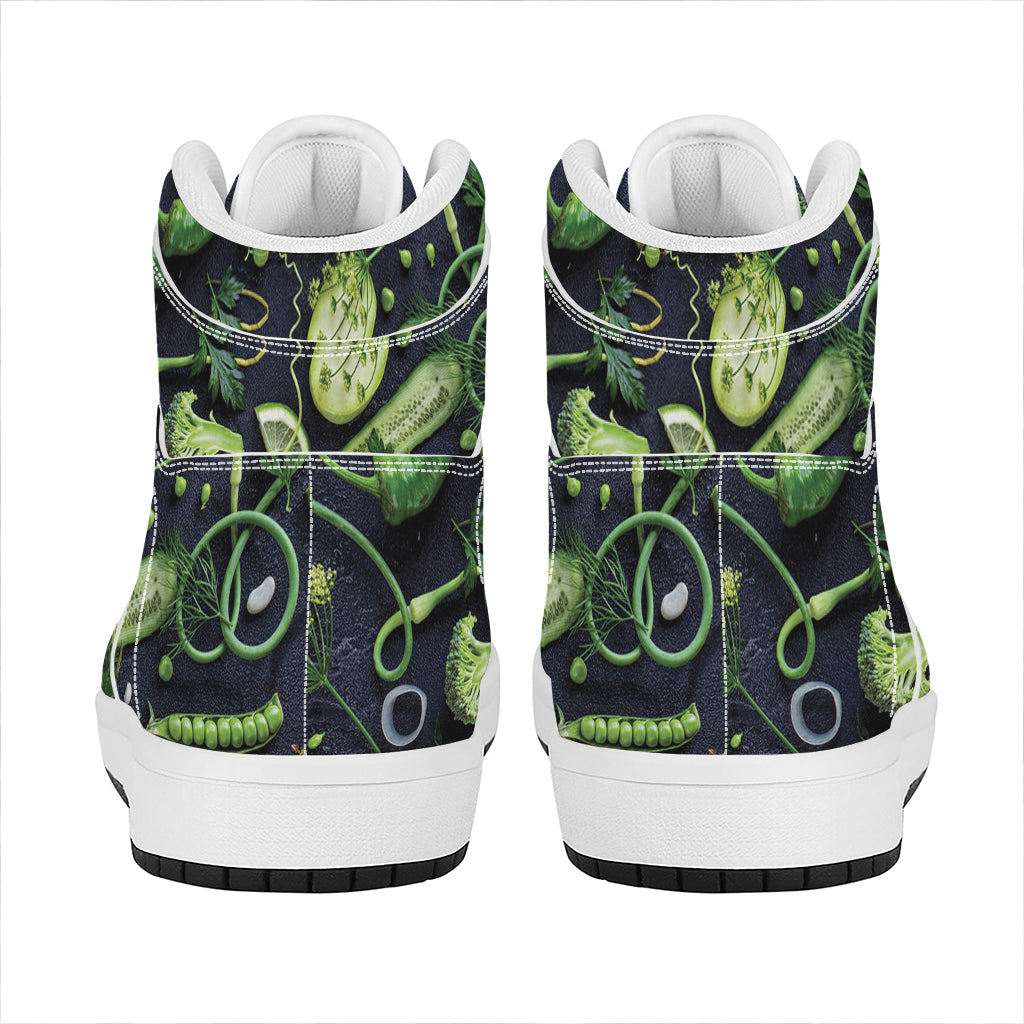 Fresh Green Fruit And Vegetables Print High Top Leather Sneakers