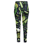 Fresh Green Fruit And Vegetables Print High-Waisted Pocket Leggings