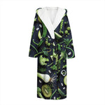 Fresh Green Fruit And Vegetables Print Hooded Bathrobe