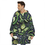 Fresh Green Fruit And Vegetables Print Hoodie Blanket