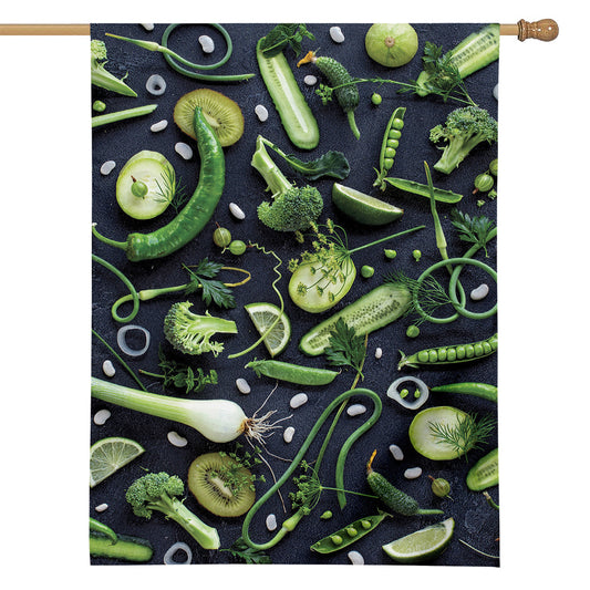Fresh Green Fruit And Vegetables Print House Flag