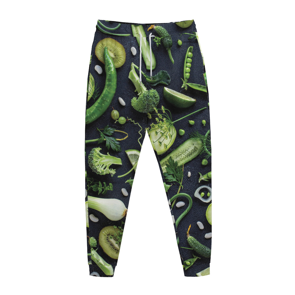 Fresh Green Fruit And Vegetables Print Jogger Pants