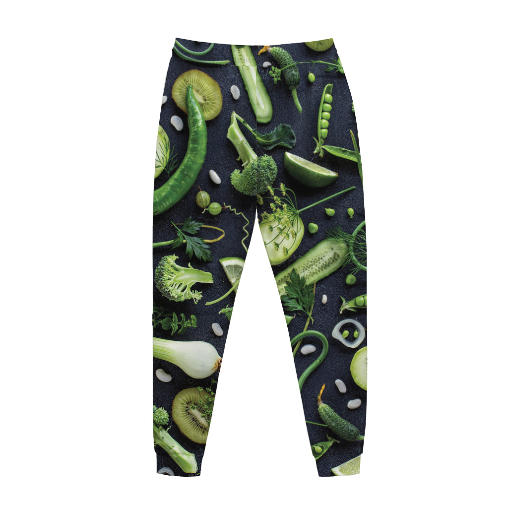 Fresh Green Fruit And Vegetables Print Jogger Pants