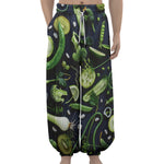 Fresh Green Fruit And Vegetables Print Lantern Pants