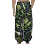 Fresh Green Fruit And Vegetables Print Lantern Pants