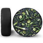 Fresh Green Fruit And Vegetables Print Leather Spare Tire Cover