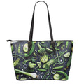 Fresh Green Fruit And Vegetables Print Leather Tote Bag With Zipper