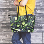 Fresh Green Fruit And Vegetables Print Leather Tote Bag