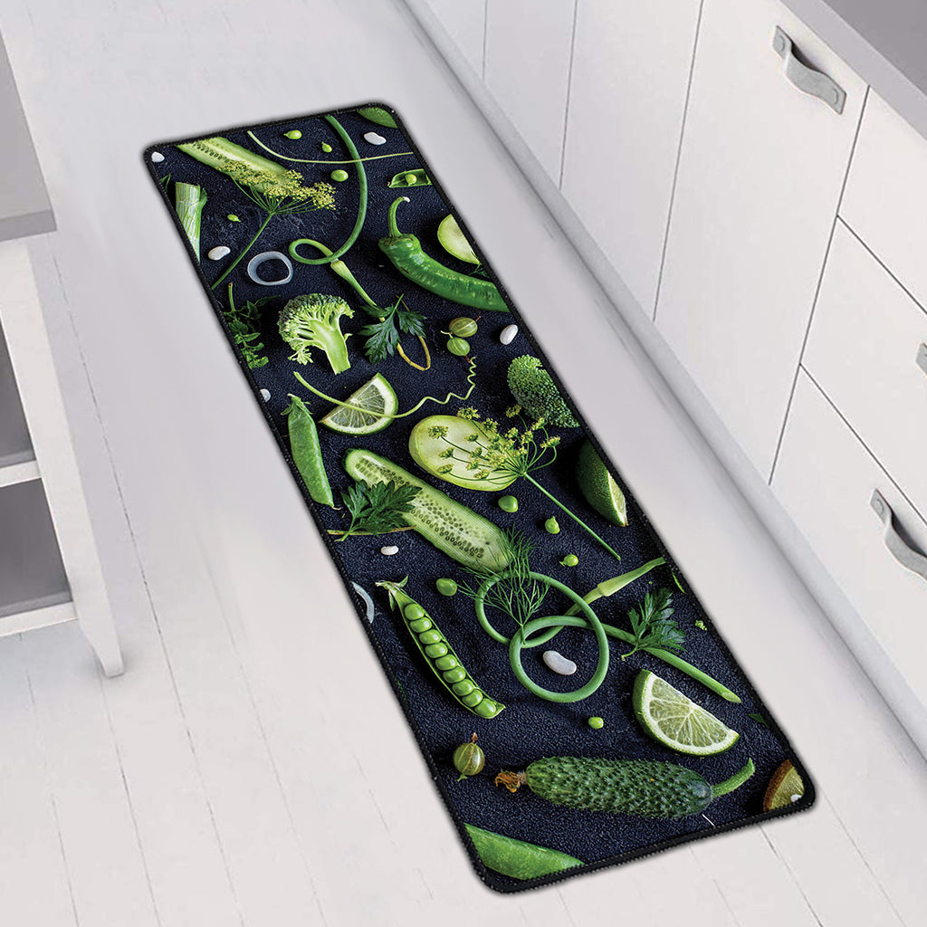 Fresh Green Fruit And Vegetables Print Long Kitchen Mat