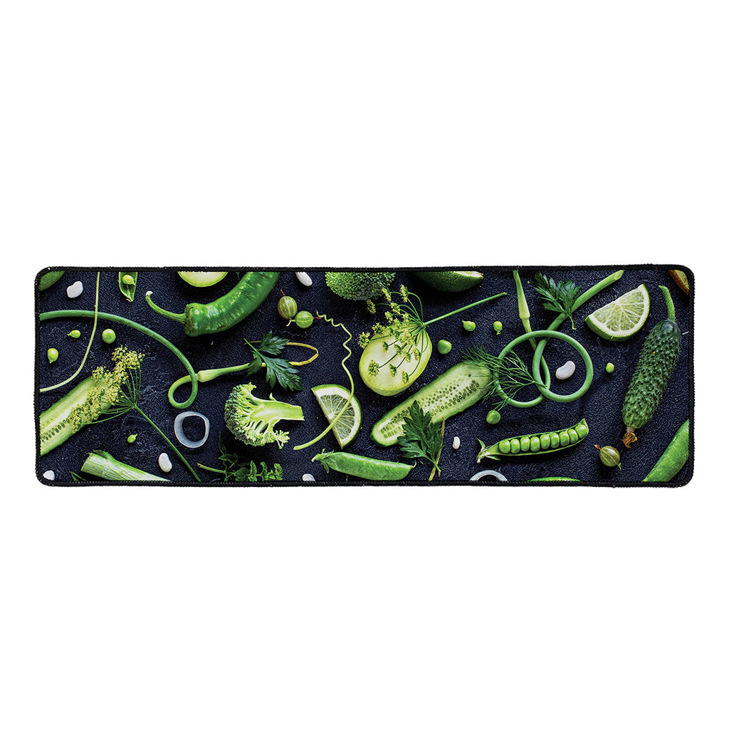 Fresh Green Fruit And Vegetables Print Long Kitchen Mat