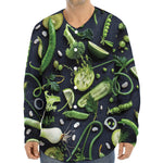 Fresh Green Fruit And Vegetables Print Long Sleeve Baseball Jersey