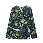 Fresh Green Fruit And Vegetables Print Long Sleeve Short Coat