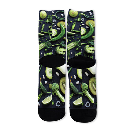 Fresh Green Fruit And Vegetables Print Long Socks