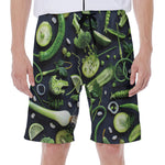 Fresh Green Fruit And Vegetables Print Men's Beach Shorts