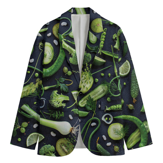 Fresh Green Fruit And Vegetables Print Men's Blazer