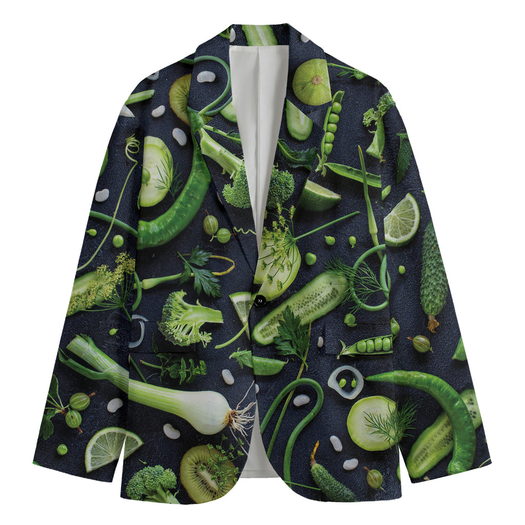 Fresh Green Fruit And Vegetables Print Men's Cotton Blazer