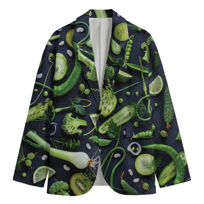 Fresh Green Fruit And Vegetables Print Men's Cotton Blazer