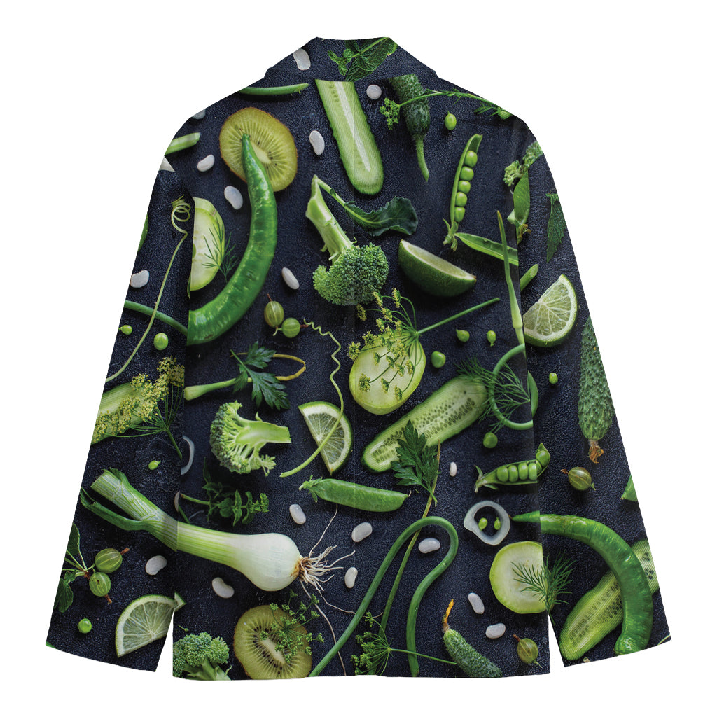 Fresh Green Fruit And Vegetables Print Men's Cotton Blazer