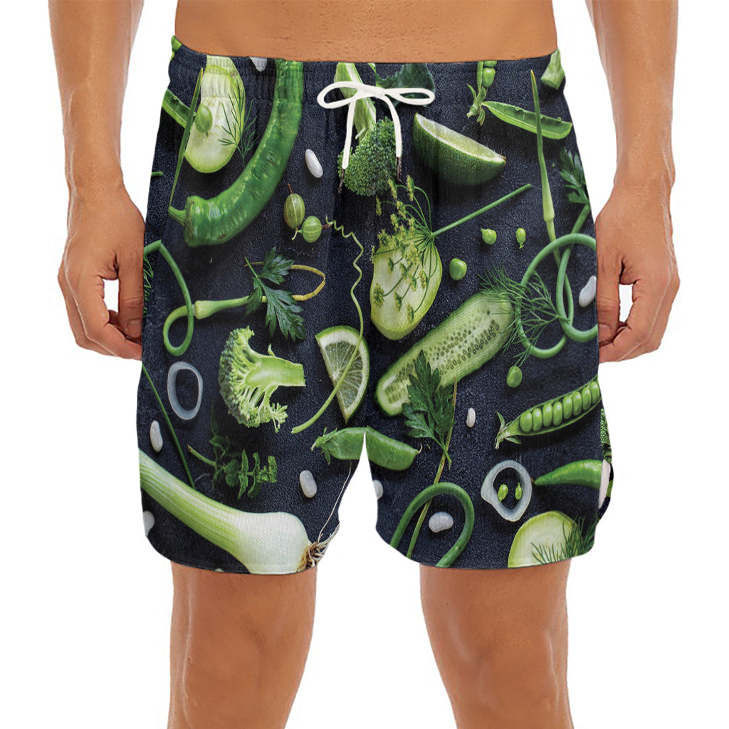 Fresh Green Fruit And Vegetables Print Men's Split Running Shorts