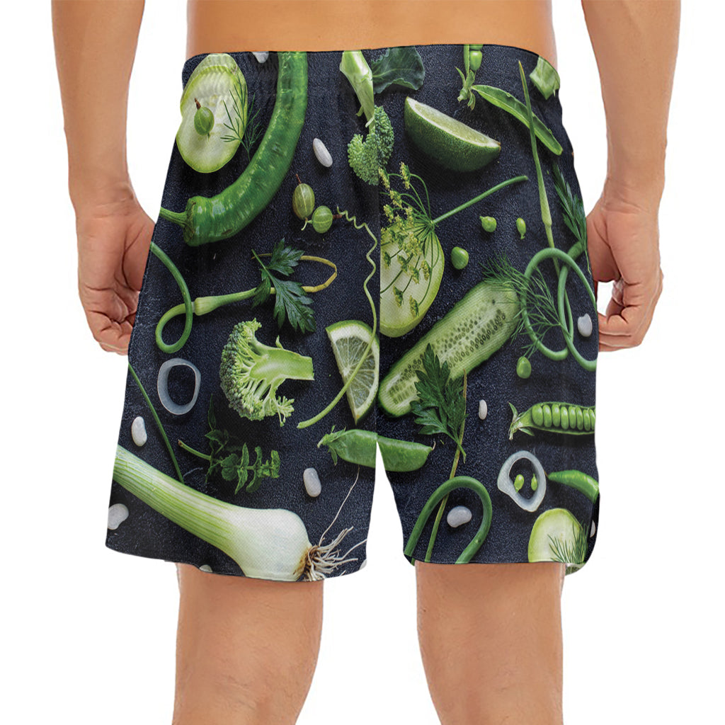 Fresh Green Fruit And Vegetables Print Men's Split Running Shorts
