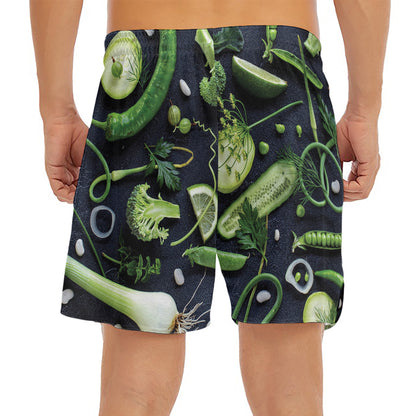 Fresh Green Fruit And Vegetables Print Men's Split Running Shorts