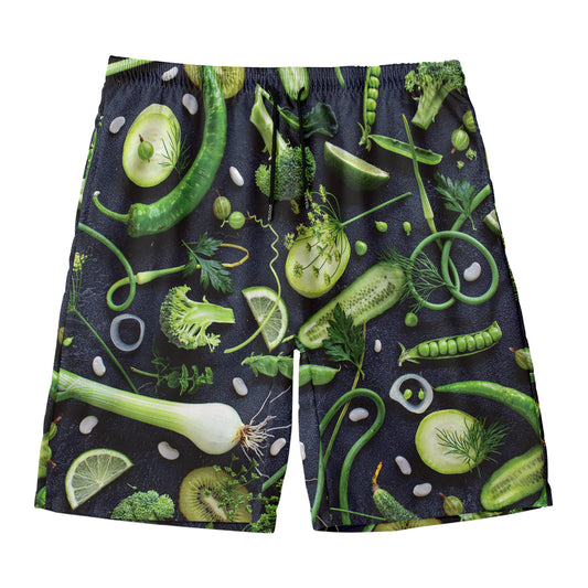 Fresh Green Fruit And Vegetables Print Men's Swim Trunks