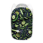 Fresh Green Fruit And Vegetables Print Mesh Laundry Hamper