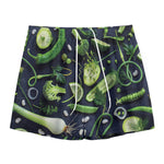 Fresh Green Fruit And Vegetables Print Mesh Shorts