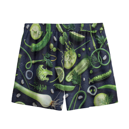 Fresh Green Fruit And Vegetables Print Mesh Shorts