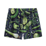 Fresh Green Fruit And Vegetables Print Mesh Shorts