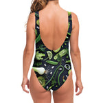 Fresh Green Fruit And Vegetables Print One Piece Swimsuit