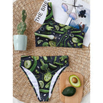 Fresh Green Fruit And Vegetables Print One Shoulder Bikini Top