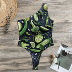 Fresh Green Fruit And Vegetables Print One Shoulder Bodysuit