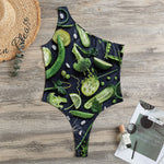 Fresh Green Fruit And Vegetables Print One Shoulder Bodysuit
