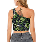 Fresh Green Fruit And Vegetables Print One Shoulder Crop Top
