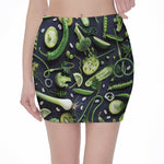 Fresh Green Fruit And Vegetables Print Pencil Mini Skirt