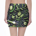 Fresh Green Fruit And Vegetables Print Pencil Mini Skirt
