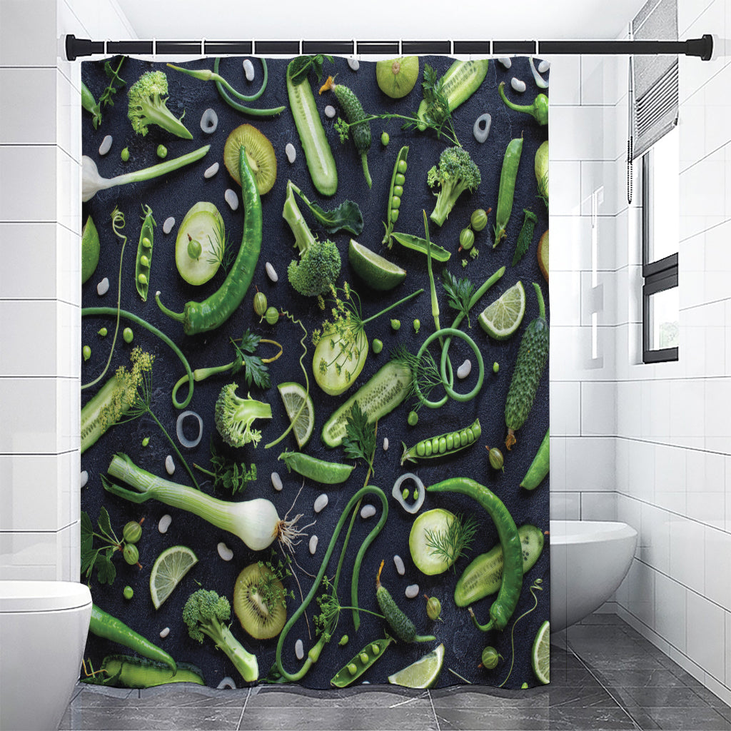 Fresh Green Fruit And Vegetables Print Premium Shower Curtain