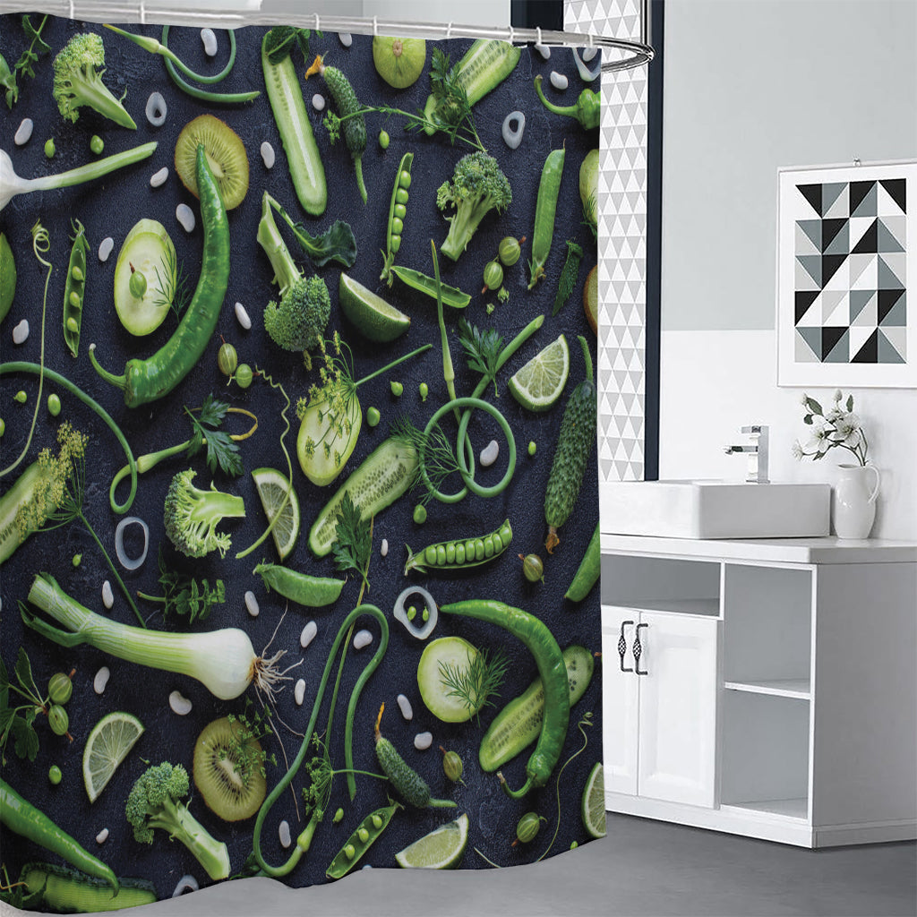 Fresh Green Fruit And Vegetables Print Premium Shower Curtain