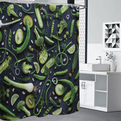 Fresh Green Fruit And Vegetables Print Premium Shower Curtain